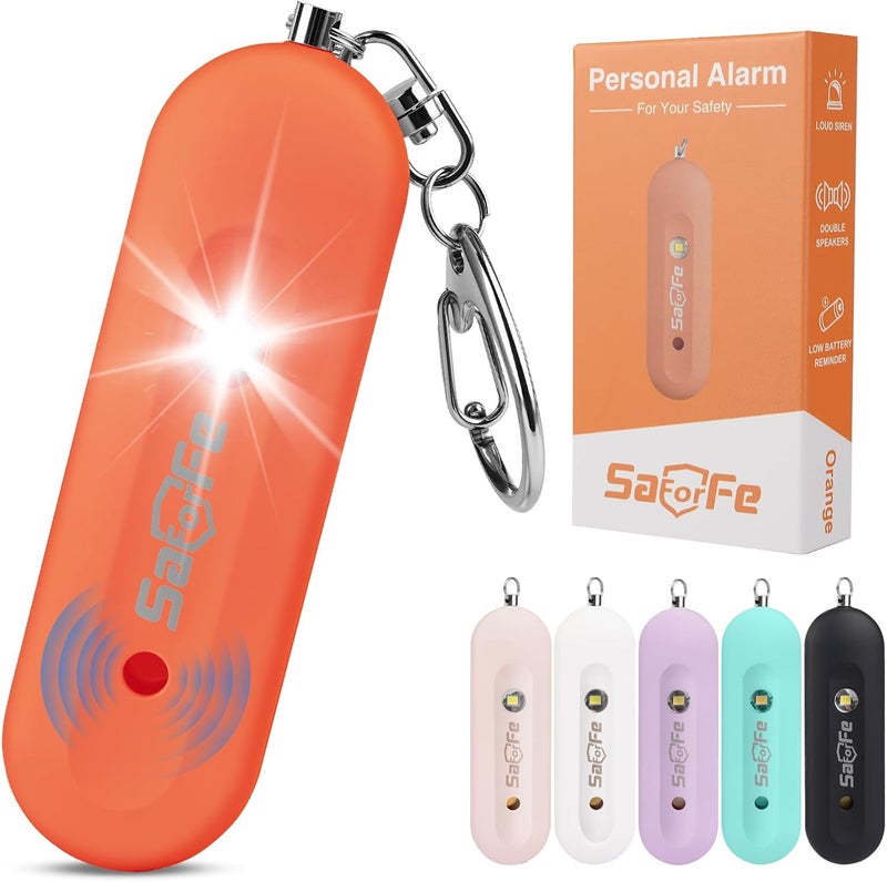 SaForFe Personal Safety Alarm - Waterproof Rechargeable Security Alarm - 140dB Extra Loud Siren & Strobe Light - Self Defense Keychain - Gift for Women, Teenagers, College Girls, Seniors (Orange) - Image 1